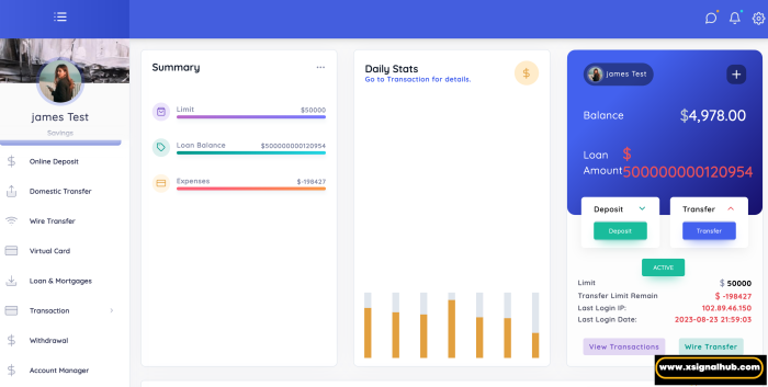 Banking dashboard